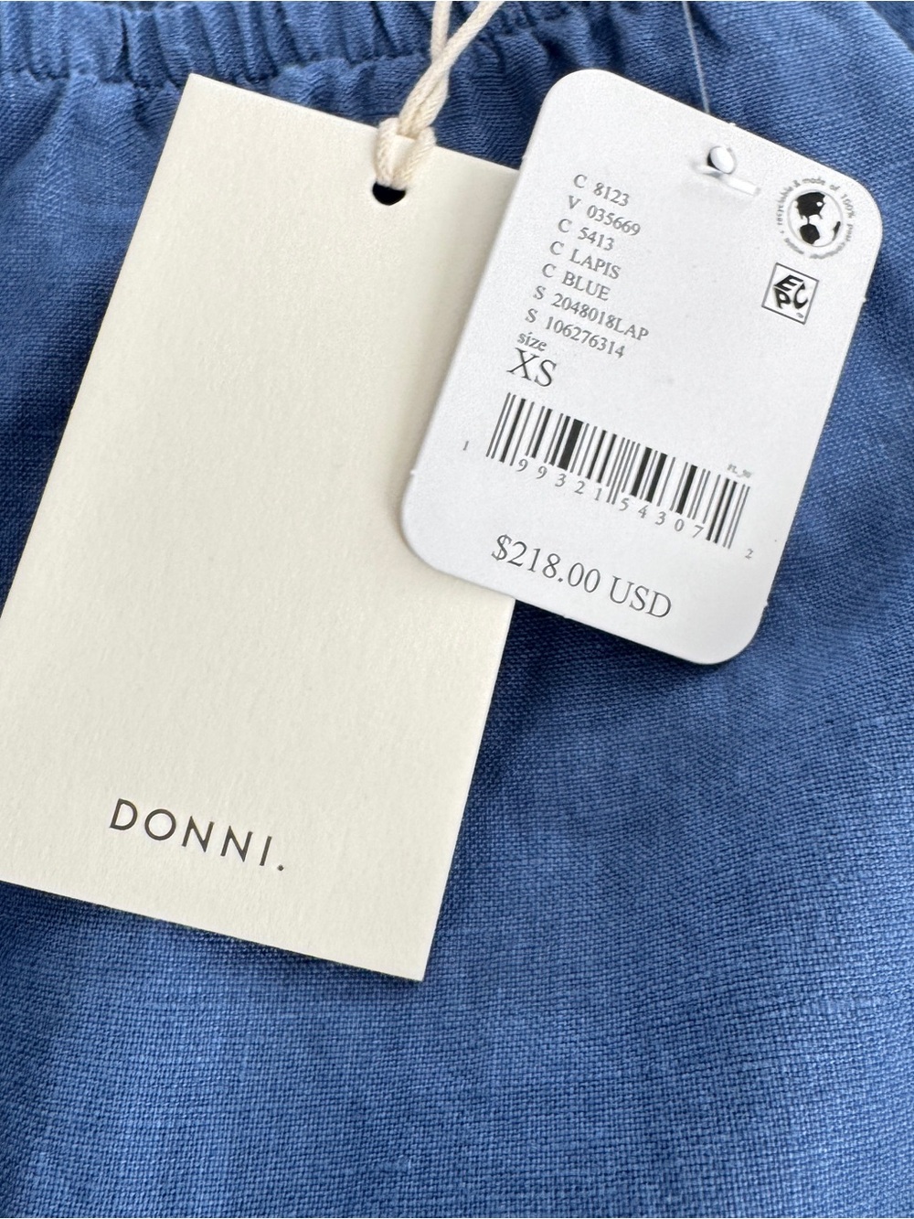 DONNI. Linen Stripe Crop Pants in Lapis NWT - Picture 5 of 5